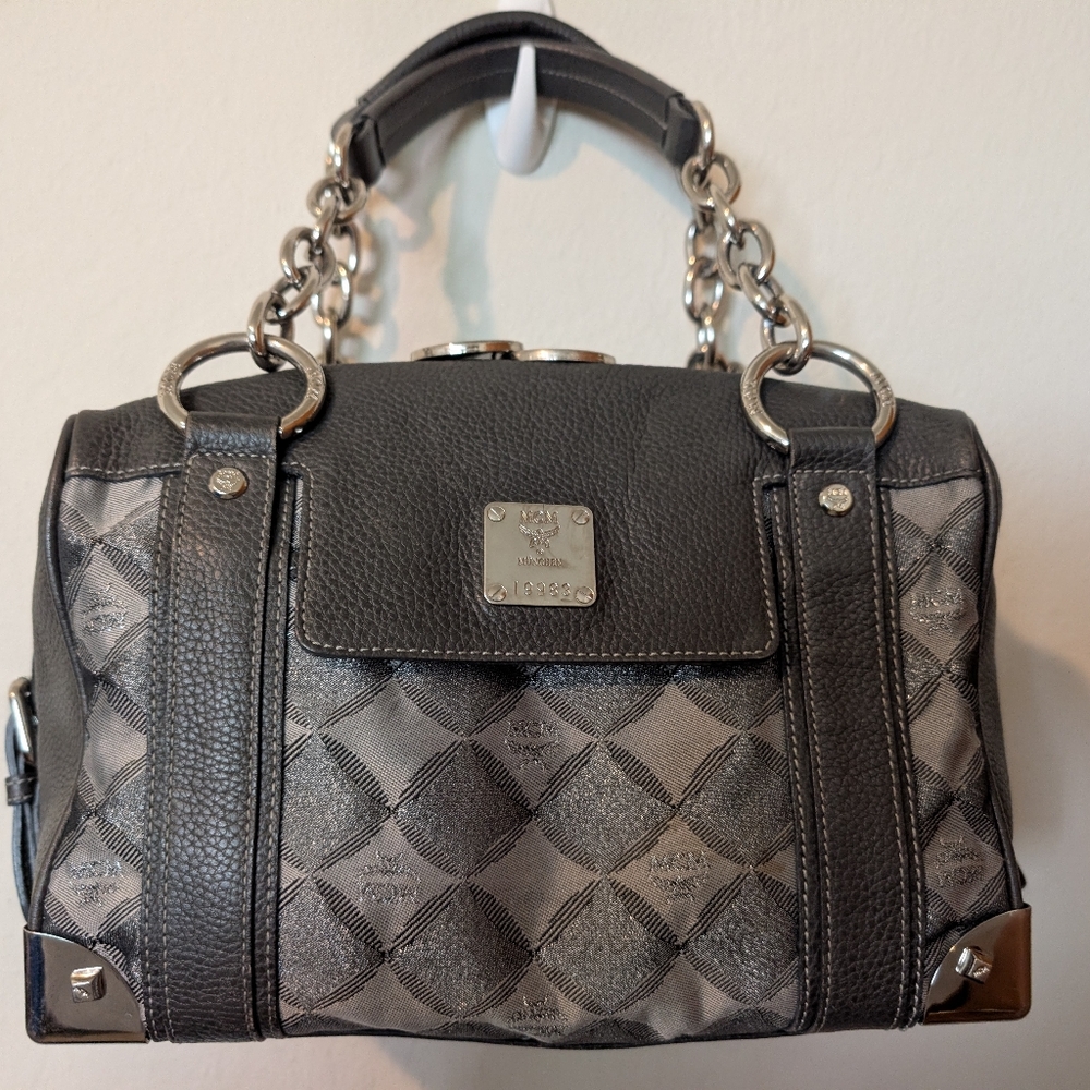 MCM Gray and Black Satchel